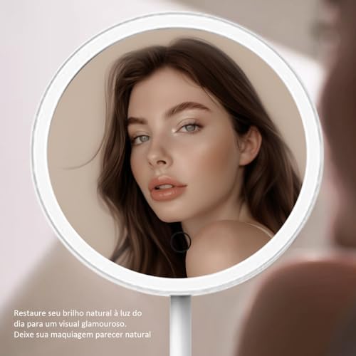 Espelho cosmético LED iluminado, controle somente por toque com base e armazenamento de produtos (br