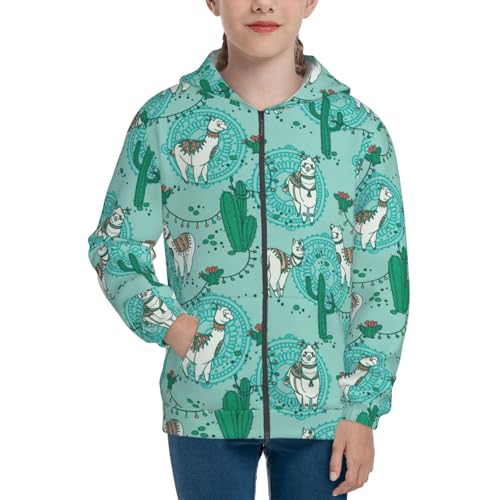 Alapaca in Boho Kid Hoodies Boys Zip Up Sweatshirts Girls Pullover with Pocket3