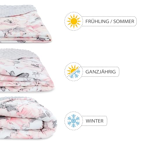 Einschlagdecke Babyschale Decke Kinderwagen 90x90cm - universal Baby Babydecke für Buggy Autositz Ganzjahresdecke Baumwolle Minky Rose Hellgrau – Bild 5