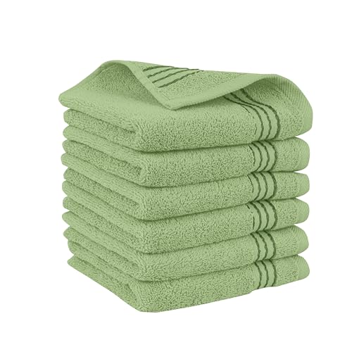 Elegant Comfort Premium Turkish Cotton 6 Pack Washcloths Set - 13 x 13 inch, Luxurious Hotel Spa Quality 100% Turkish Cotton 6PC Washcloth Set - Highly Absorbent - Soft Bathroom Towels, Sage