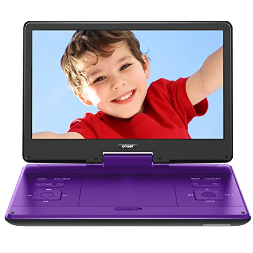 16.9'' Portable DVD Player with 14.1'' Swivel Screen, 6 Hrs Rechargeable Battery, Car DVD Player, Sync TV, Region Free, Support USB/SD Card, High Volume Speaker, Remote Control, Purple