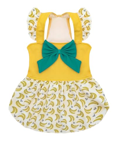 Image of CuteBone Dog Dress for Small Dogs Girl, Banana Summer Dresses with Bow & Ruffle Sleeve, UPF50+ Sun Protection, Cute Pet Clothes for Puppy for Birthday Wedding Party Beach ZSFX03L