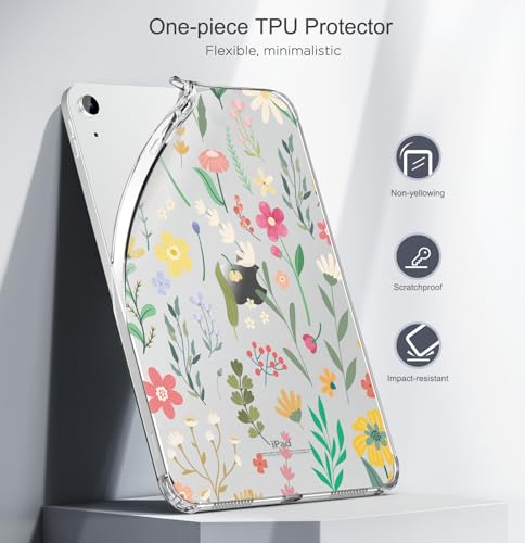 Image of MoKo Clear iPad 10th Generation Case, iPad 10 Case, Slim & Lightweight Soft TPU Anti-Scratch Back with Shockproof Impact Resistant Raised Edge for 10th Gen iPad Case 2022, Clear & Flower