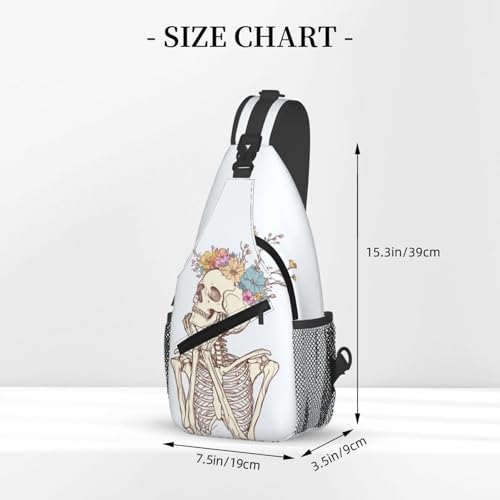 Image of SUPLUCHOM Sling Bag Skeleton Flower Skull Hiking Daypack Crossbody Shoulder Backpack Travel Chest Pack for Men Women