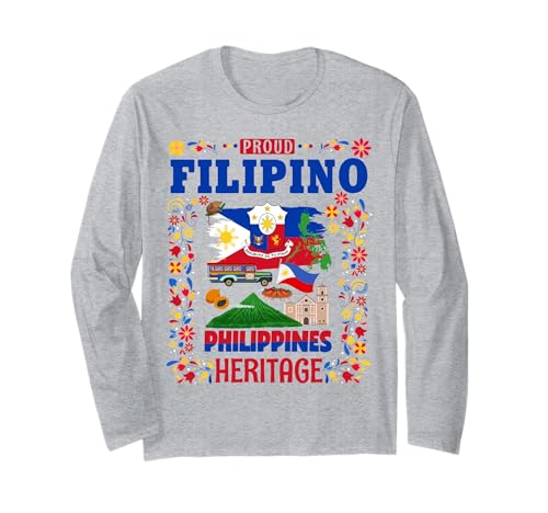 Drapeau du patrimoine philippin - Idée de tenue pour enfants - Drapeau des Philippines Manche Longue