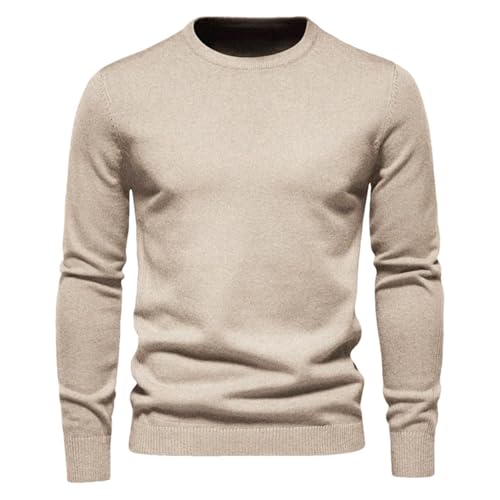 Men Crew Neck Pullover Sweaters Solid Color Long Sleeve Warm Slim Sweaters