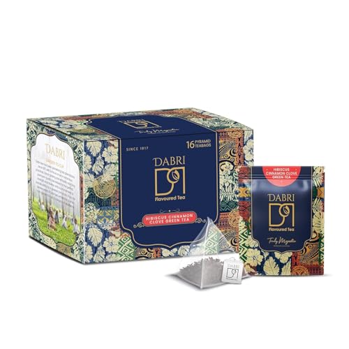 Image of Dabri Hibiscus Green Tea 16 Pyramid Dip Teabags|Premium Loose Leaf Blend with Cinnamon, Clove|Pure Natural Hibiscus tea leaves & Spices|Supports Weight Management,Hair Regrowth