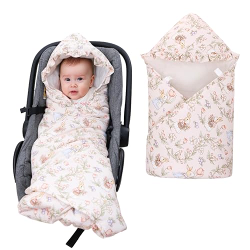 LAT Manta Envolvente Bebe Invierno, 90x90cm Universal Manta Porteo Saco para Silla de Coche, Algodón Saco Capazo Bebe Invierno para Cochecitos Sillas de Paseo Asiento de Coche (Jardín de Conejos)