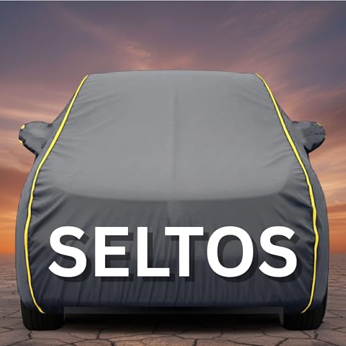 Image of Premium Grey Series 100% Waterproof Car Body Cover for Seltos Cover (All Models) with Mirror Pockets | Triple Stitched, Elastic, Custom Fit, Heat Resistant, Anti-Dust, All-Weather Cover