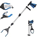 Greifstab, 79 cm, Greifstab, helfender Handgreifer für Erwachsene, Behinderte und ältere Menschen, faltbar, um 360 Grad drehbar, strapazierfähig, mit eingebettetem Magnet, Blau