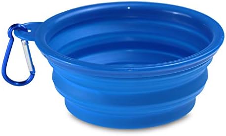 Collapsible Dog Bowl, Foldable Expandable Cup Dish for Pet Dog Food Water Feeding Portable Travel Bowl +Carabiner Easy to Carry (Blue)