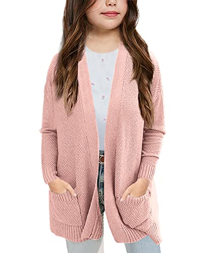 Image of Goranbon Girls' Cardigan Sweaters Open Front Long Sleeve Casual Sweater Coats with Pockets