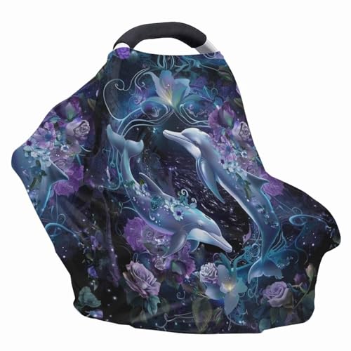 Image of Youngerbaby Dolphin Flower Nursing Cover Carseat Canopy Car Seat Covers for Babies Mom Breastfeeding Scarf Infant Multi Use Cover for Baby Stroller Shopping Cart Feeding High Chair