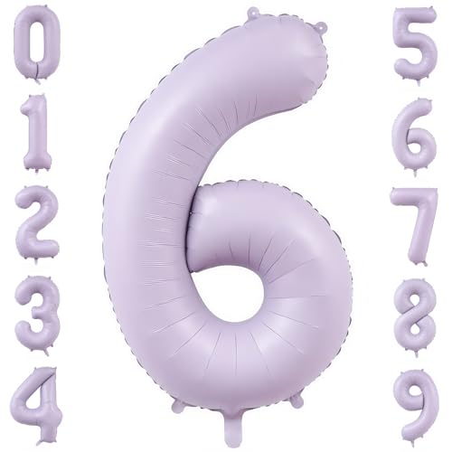 Image of Pastel Purple 6 Number Balloons,40 Inch Light Purple 6 Balloons Large Helium Foil Mylar Purple Number 6 Balloon for Birthday Party Anniversary Decorations