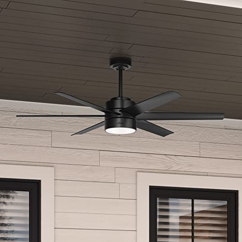 Hunter 60 inch Outdoor or Indoor Ceiling Fan with LED Light - Black Ceiling Fan with Wall Control, For Patio, Garage, or Porch, Quiet, Standard Mount, 6 Blades - Solaria 59624, Matte Black - Image 7