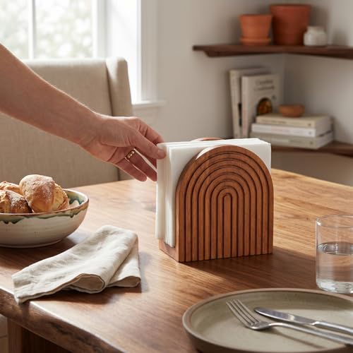 Image of Natural Wooden Napkin Holder, Boho Style, Burlywood