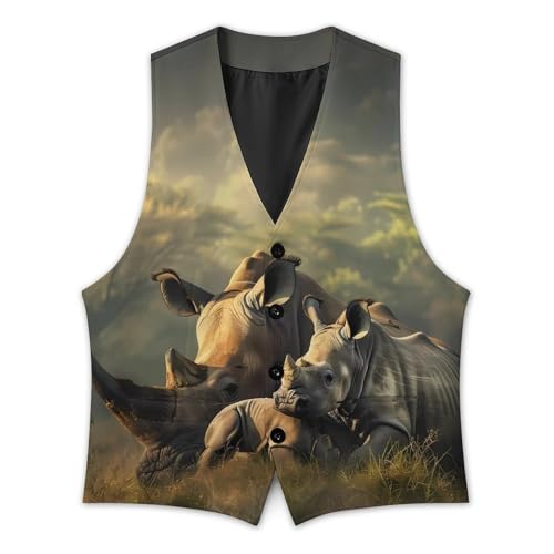 Rhino Animal Mens Suit Vest Slim Fit Business Dress Vest Waistcoat3