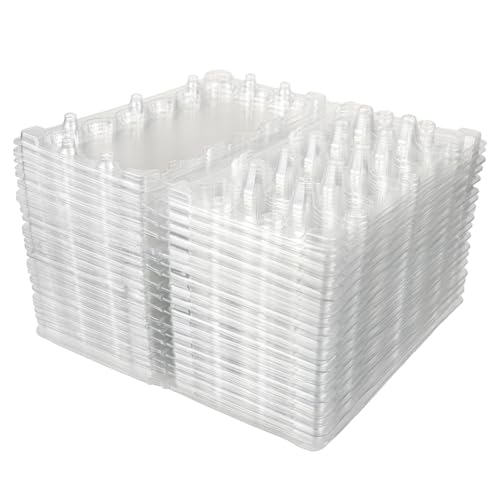 DOERDO Lot de 50 boîtes de rangement empilables pour œufs de caille, distributeur d'œufs transparents, plateaux en vrac pour petits œufs, caille, œufs de pigeon, 18 grilles