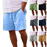 Muscularfit Men's Summer Casual Cotton Linen Shorts with Drawstring Elastic Waist, Beach Shorts with Pockets, Outdoor Fashion