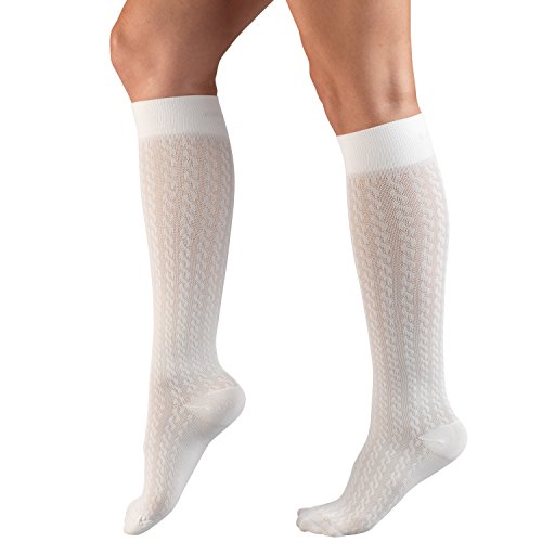 Truform Compression Socks, 15-20 mmHg, Women's Dress Socks, Knee High Over Calf Length, White Cable Knit, Medium3