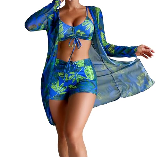 Maillot de bain 3 pièces de créateur bohème avec vêtements de plage bleu de haute qualité L