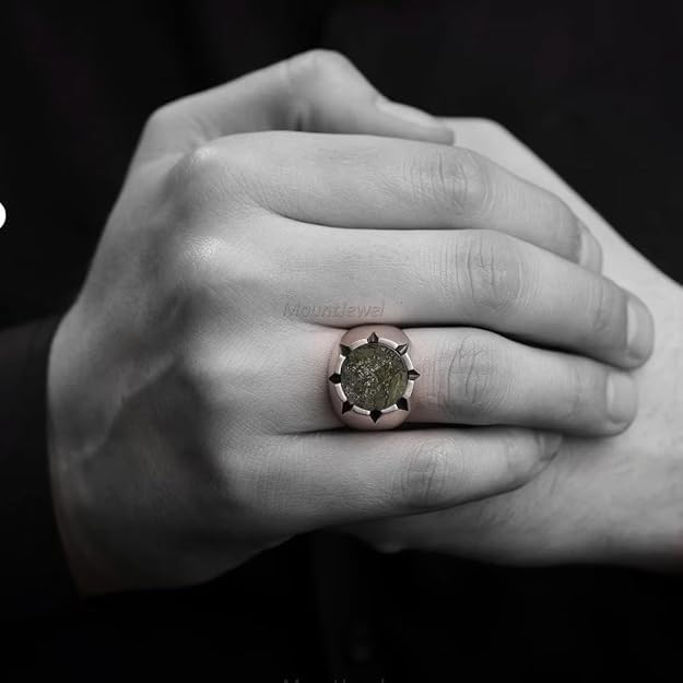 Natural Moldavite Ring, 925 Sterling Silver, Moldavite Ring For Men, Healing Crystal, Handmade Silver Ring, Gift For Him (10)2