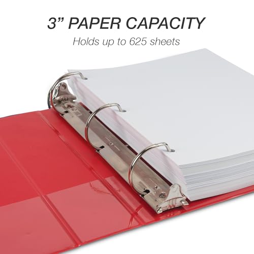 Image of Samsill Durable 3 inch 3 Ring Binder, D Ring Binder, 100% Recycled Chipboard, Red, 12 Pack