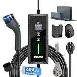 bokman Portable Level 2 EV Charger (240V,40A) Current Adjustable with 25ft Charging Cable and NEMA 14-50+5-15 for SAE-J1772 Electric Vehicles, Reservation Charging Function, BKL24025