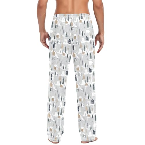 Mens Cotton Pajama Pants Sleep Lounge Pj Bottoms Sleepwear with Pockets Drawstring S Winter Polar Bear3