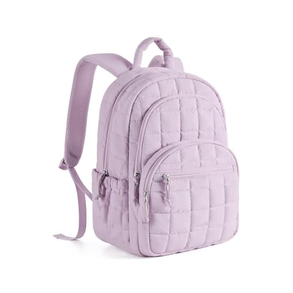 BAGSMART College Laptop Backpack, Travel Backpack for Women, Quilted Casual Daypack, Water-Resistant Bookbag for 15.6 Inch Laptop, Lavender