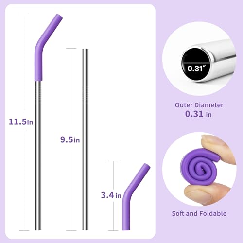 Image of Stainless Steel Straw for 30 oz YETI Tumbler, Metal Straws Reusable with Silicone Tip for Simple Modern 24 oz and 32oz Glass Tumbler, Cleaning Brush, 1 Portable Bag