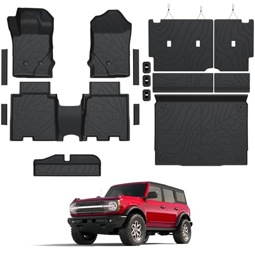 GALVAGNITE Floor Mats for Ford Bronco 2021-2025, All Weather Floor Mats Trunk Cargo Liner with Backrest Protectors and Door Sill Guards Accessories, Full Coverage Set (Fit 4 Door Models)