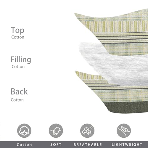 Image of Homzard 100% Cotton Quilt King Size, Green Yellow Striped Plaid Quilt Bedding Set,Olive Green Lightweight Soft Farmhouse Bedspread Coverlet,Summer Spring Lightweight King Size Comforter Set 3 Pieces