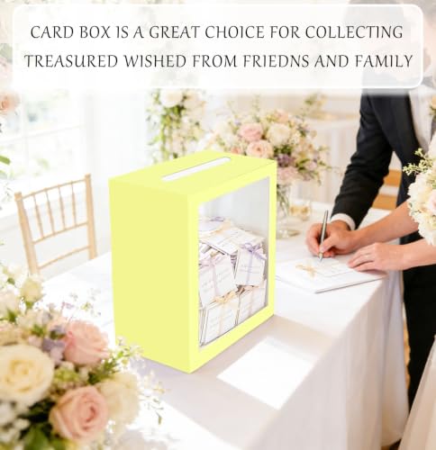 Image of SietDESEO Yellow Card Box for Party with Clear Window Large Gift Card Box Holder for Wedding Reception Birthday Graduation Baby Shower Raffle Ticket Box