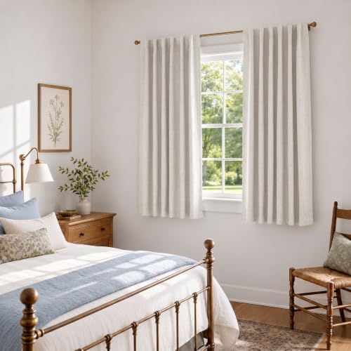 Image of Linen Textured Total Blackout Curtains for Bedroom 54 Inches Long, Beige
