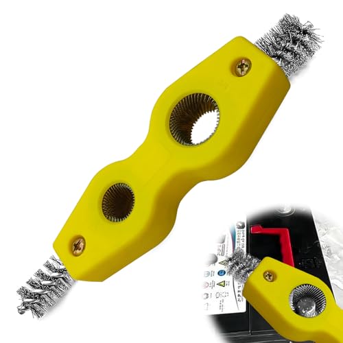 ZOKYUYS® 4 in 1 Car Battery Cleaning Brush, Anti-Corrosion Battery Terminals, Copper Pipes Cleaner Brush Tool, Universal for Automotive and Marine for Plumbing Installation Soldering Brazing (Yellow)