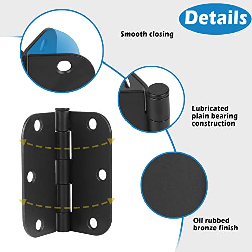 6 Pack Matte Black Door Hinges,3.5 Inch Door Hinges Black Matte With 5/8" Radius,Fit Standard Door/Bedroom Door/Exterior Door/Interal Door Hardware Hinges,Black Finish Hinges For Doors 3 1/2 Inch #TOP3