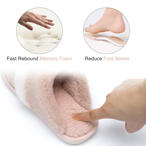 Image of GOEWY Cozy Slippers for Women Indoor and Outdoor Fuzzy House Shoes with Memory Foam Anti-Skid Sole Gifts for Women Mom Ladies