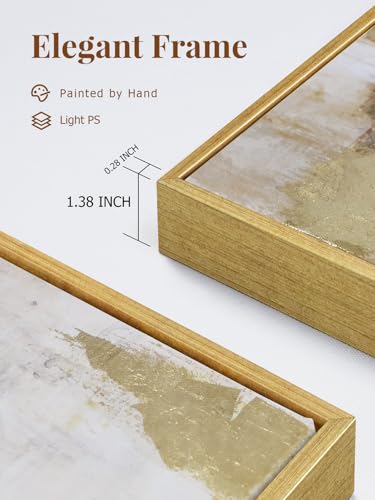 Image of Abstract Gold and Beige Canvas Wall Art - 2 Piece 20 x 28 Inches Framed Prints with Hand-Painted Texture - Neutral Tone Artwork for Living Room, Bedroom, Office Decor