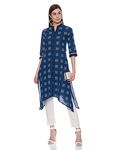 Image of Rangriti Indigo Cotton Flex Asymmetric Kurta