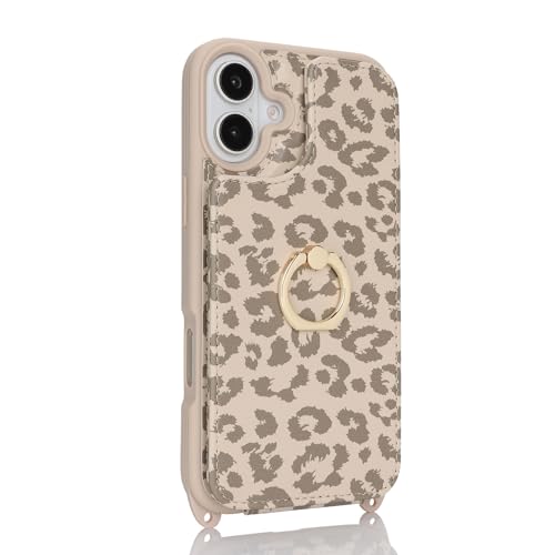 Lipvina for iPhone 16 Plus Case with Strap and Wallet-Beige Leopard by Lipvina - Used condition - Image 5