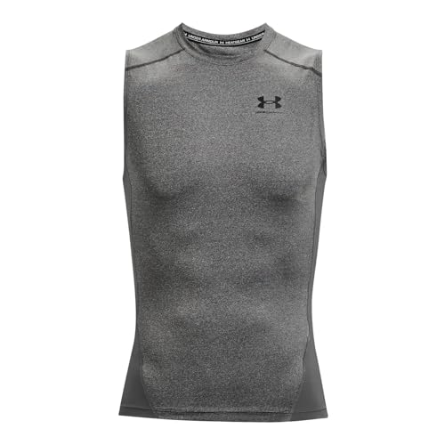 Under Armour Men's Armour HeatGear Compression Sleeveless T-Shirt , Carbon Heather (090)/Black, Medium