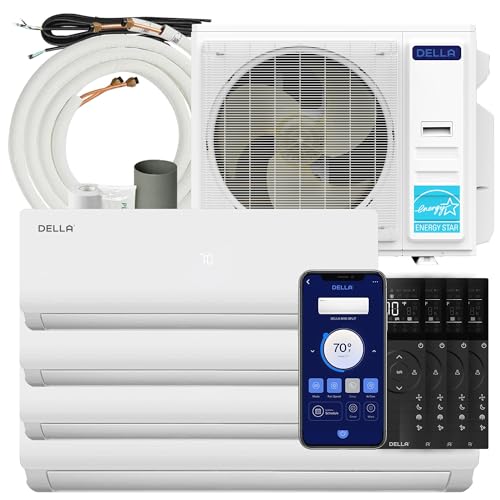 Della 35K BTU ODU Multi Zone AC 4 Zone (3 * 9K+18K) Mini Split, 19 SEER2 208-230V Cools Up to 2200 Sq.Ft, Works with Alexa and Wifi, Energy Efficient, Pre-Charged Heat Pump,16ft Kits