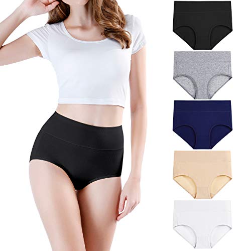 Image of wirarpa Women's Cotton Underwear High Waist Full Coverage Brief Panty Multipack