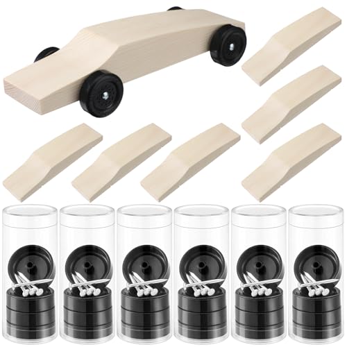 JolliLudo 6 Sets Derby Car Kits Bulk Pre-Cut Derby Tank Car Body with Pre-drilled Axle Holes for Easy Insertion Wooden Cars Kits with Wheels and Axels for Beginners Pro Racer