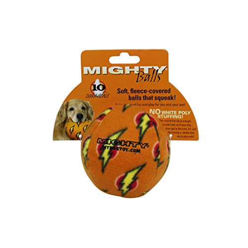 MIGHTY- NO Stuff Ball – Squeaky Plastic Core. 2-in-1 Toy. Made Durable, Strong & Tough. Interactive Play (Tug, Toss & Fetch) & Floats. (Medium, Orange)
