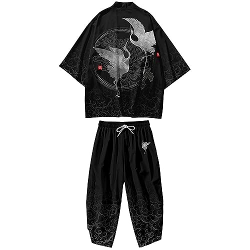 Japanese Clothes Kimono for Men Chinese Style Printed Streetwear Cardigan Suits Stylish Open Front Coat & Shorts