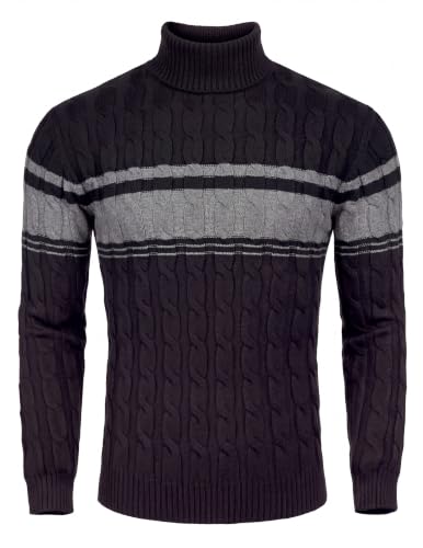 Image of COOFANDY Men's Slim Fit Turtleneck Sweater Casual Twisted Knitted Pullover