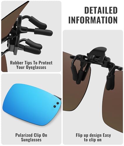 MEETSUN Polarized Clip On Sunglasses for Men Women Sports Fishing Driving Hiking Fit Over Prescription Glasses 5Pack-Black+Blue+Red+Green+Silver