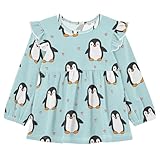 Little Girls Blouse Ruffle Sleeve Top, Baby Girl Cute Penguin Blue Shirt 3T